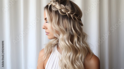 A Dutch braid crown with beachy waves