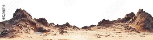 Alien desert landscape with rocky formations transparent background