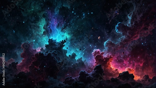 Neon Nebula high resolution 13k background for sci fi and gaming related content. 2d style