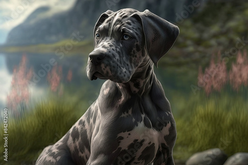 Great dane puppy in nature