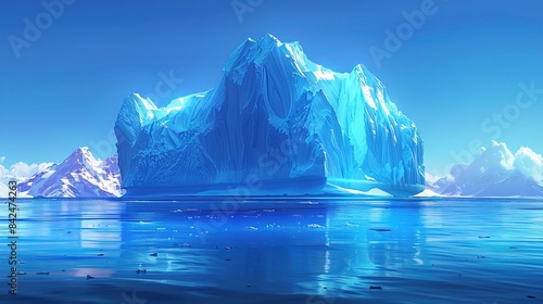Big iceberg over the blue sea surface background. Landscape and business metaphor concept. Digital art illustration theme