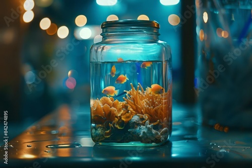 A glass jar with the ocean underwater world