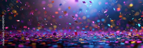 Colorful confetti falls with beautiful bokeh lights, creating a perfect atmosphere for party and celebration visuals