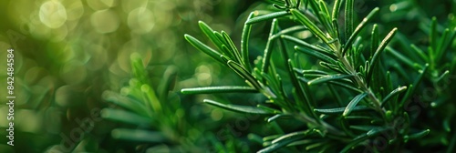 Green Organic. Macro Fresh Rosemary Closeup on Healthy Plant Background