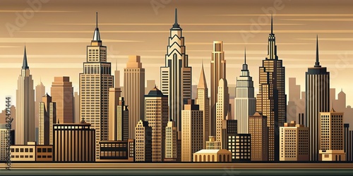 Simple art deco New york skyline, art deco, New York, skyline, city, buildings, architecture, vintage, retro, urban, landmark, skyscrapers,design, monochrome, black and white, 1930s, iconic