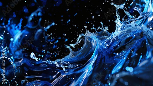 "Abstract Blue Water Splash Against a Black Background, Illustrating a Natural Environment Concept"