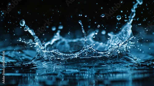 "Abstract Blue Water Splash Against a Black Background, Illustrating a Natural Environment Concept"