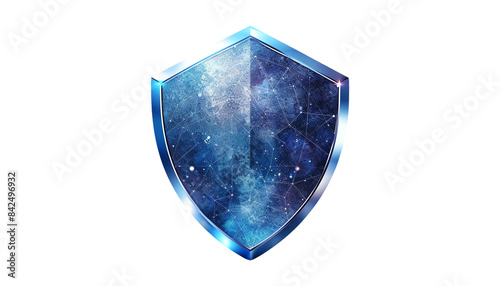 Digital shield with a futuristic design representing cybersecurity and technology protection isolated on transparent background