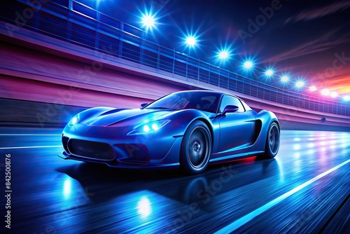 Neon sports car racing on track at night, neon, sports car, racing, car, track, night, competition, speed, fast, colorful, lights, sleek, modern, vibrant, dynamic, motion, energy