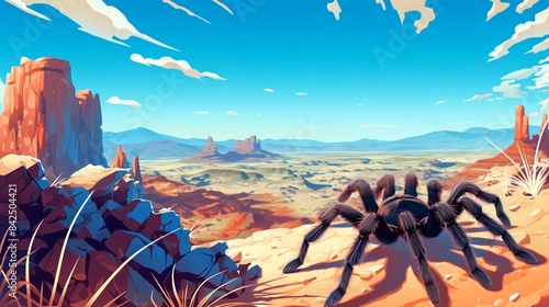 The tarantula is scuttling across the desert floor. Amazing animal illustration