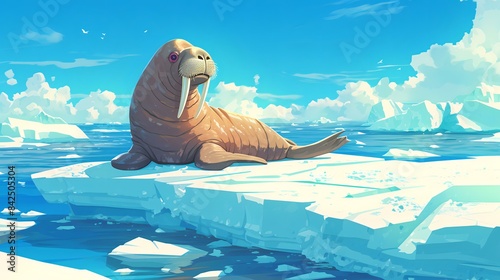 The walrus is lounging on an iceberg. Amazing animal illustration
