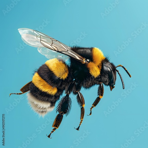 A bee on a blue background