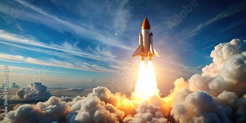 Rocket launching into the sky symbolizing exponential growth in business and finance, exponential growth, rocket launch, financial success, investment, profit, wealth, success