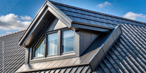 A modern, sleek dormer window constructed from high-quality titanium zinc, adding contemporary style and functionality to the roof, dormer, roof window, titanium zinc