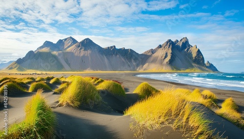 Sand dunes on the Stokksnes on southeastern Icelandic coast 