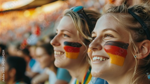 Smiling Woman with German Flag Face Paint - EM European Championship 2024 sport win, triumph, energy, winner celebration concept 