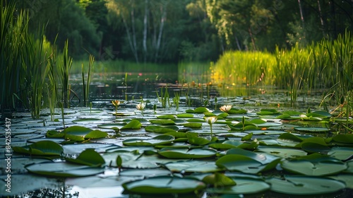 forested swamps with water lilies and reed thickets