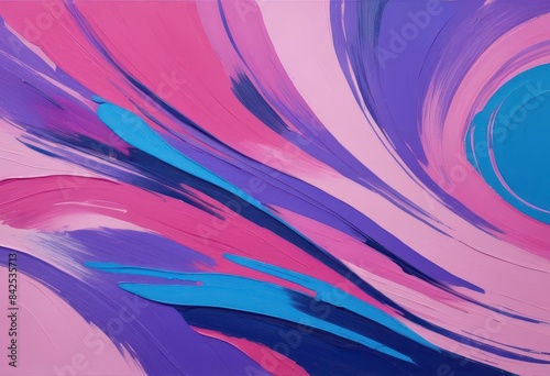 an abstract painting with blue, pink, and purple colors