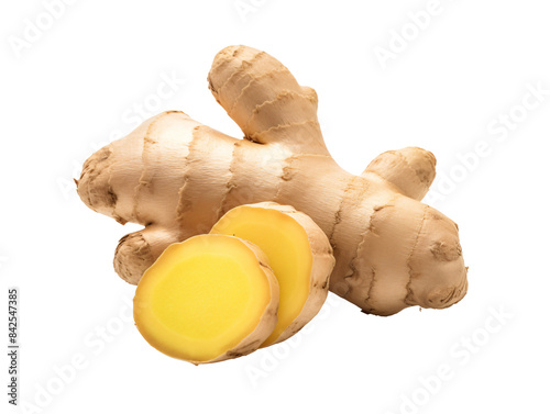 a ginger root and a slice of ginger