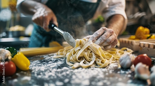 A hands-on cooking class where participants learn to make fresh pasta, surrounded by ingredients and guided by an expert chef.
