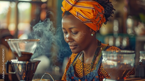 An Ethiopian coffee ceremony in a neighborhood café, where the ritual of roasting and brewing coffee fosters social bonds.