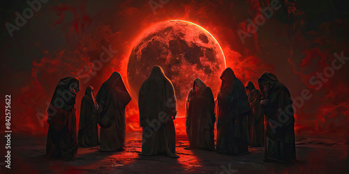 Blood moon ceremony demonic cultists performing sinful sacrifice 