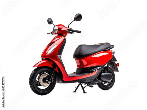 a red scooter with black seat