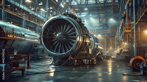Aircraft Engine Maintenance Hangar Industrial Setting Precision Engineering