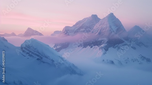 Dawn over snowy mountains