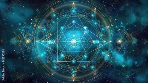 Mystical Sacred Geometry Background with Cosmic Patterns