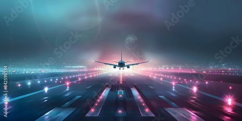 A plane is landing on a dark runway. Concept Aviation, Night Landing, Airport Runway, Aircraft, Night Operations
