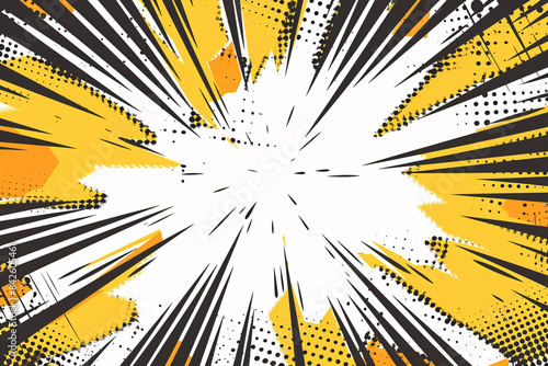 Comic explosion with yellow and black radial lines creating a dynamic burst effect in a retro pop art style