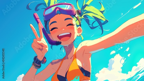 A cheerful cartoon character with snorkeling gear flashing a big grin