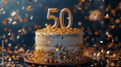 Golden 50th Birthday Cake With Confetti