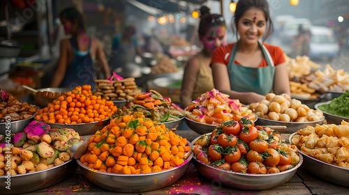 Holi festival food stalls offering delicious snacks delicacies