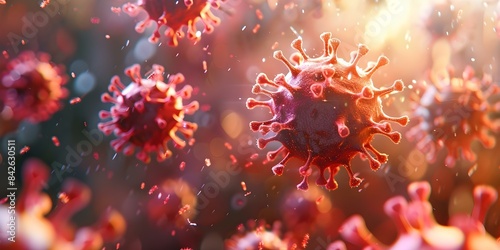 Visual Representation of Influenza and COVID-19 Viruses during an Outbreak. Concept Microscopic Images, Infectious Diseases, Health Crisis, Viral Outbreak, Medical Illustrations