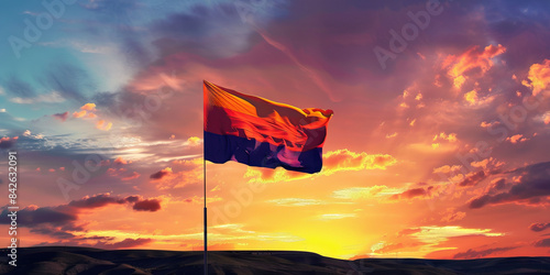 The Red and Yellow: The Flag of Armenia as a Symbol of the Sun and the Nation - Visualize the flag of Armenia with its red and yellow colors, symbolizing the sun and the nation's history