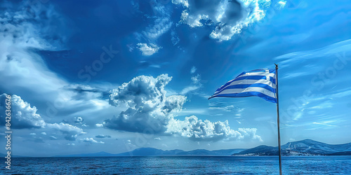 The Blue and White: The Flag of Greece as a Symbol of the Sea and Sky - Imagine the flag of Greece with its blue symbolizing the sea surrounding the country, and white symbolizing the clouds