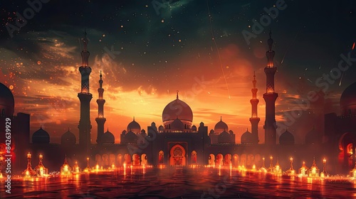 mosques, eid al - adha background, mosque, lights, water, smoke, no people hd wallpaper