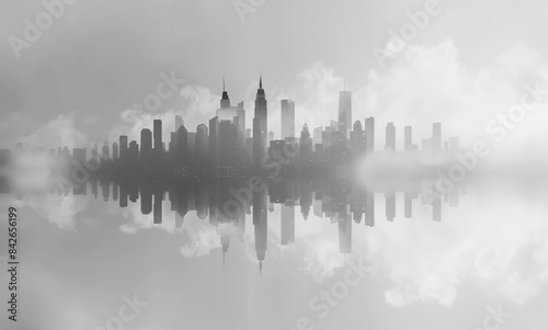 Minimalist City Skyline in Fog 