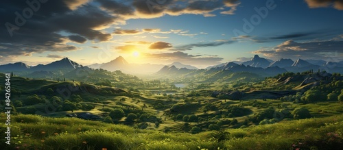 Rice fields ready for harvest with sunset background