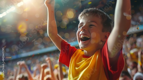 A boy sport fans cheering a sport match