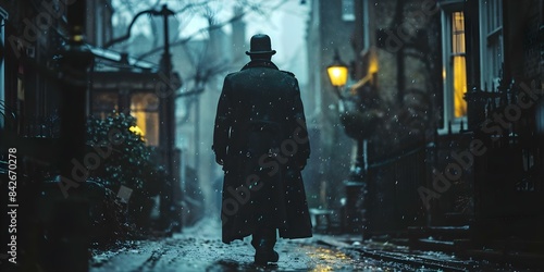 Wandering Through Moody London Streets A Victorian Private Detective's Tale. Concept Historical London, Victorian Era, Mystery, Private Detective, Moody Atmosphere