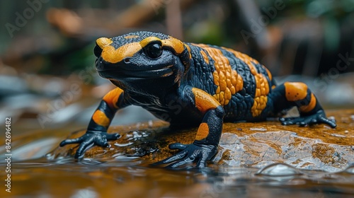 black yellow salamander on a rock