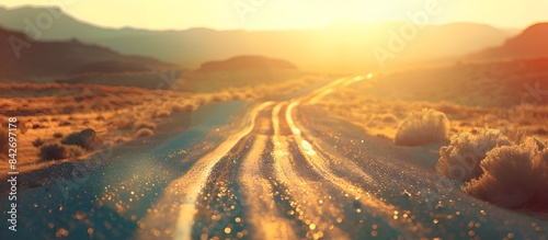 Dynamic Summer Adventure: A Vivid Road Trip Scene Through the Sun-drenched Desert