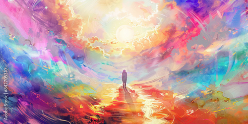 The Transcendent Journey: Life's Ascension to Higher Realms - Visualize a path leading upwards to a realm beyond, symbolizing the journey of the soul to higher planes of existence after death.