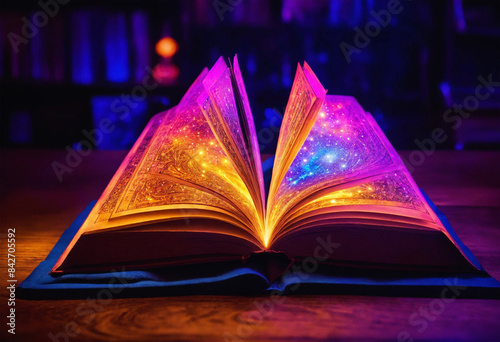 Shiny, glowing Magic Book - Holy Book - AI generated