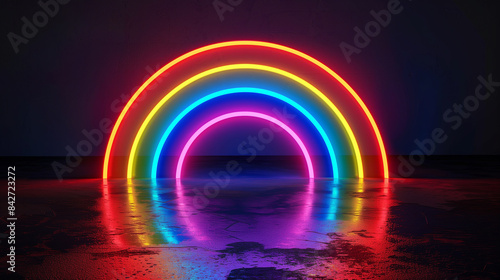 Neon Rainbow Light Installation on Dark Grungy Wall