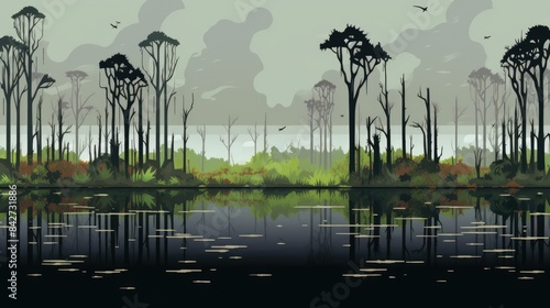 mangroves in the jungle nature landscape illustration