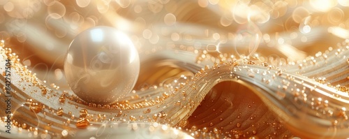 Elegant golden background with pearl embellishment in a luxurious setting